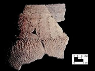 Shepard typical cord-wrapped dowel impressed mended rim and body sherds from the Winslow site 18MO9 - SI Cat. #449644 - Courtesy of the Smithsonian Institution, Museum of Natural History, Department of Anthropology.